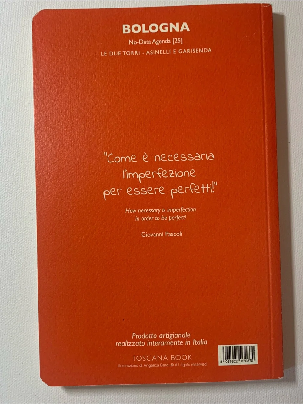 Bologna mini notebook with illustration of two leaning obelisks with buildings